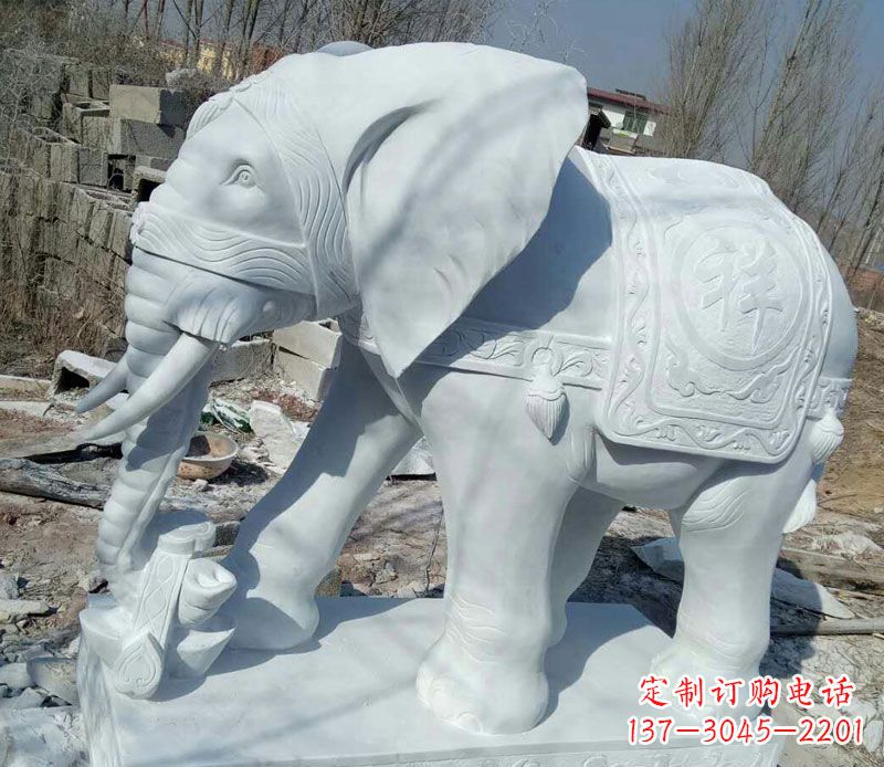 福建汉白玉制作的大象吉祥门口雕塑