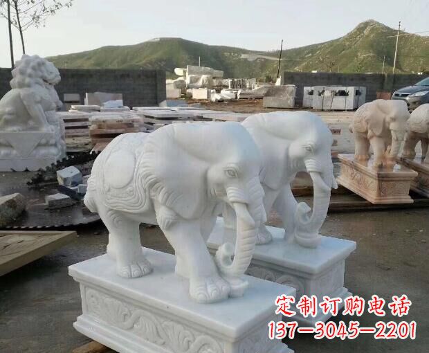福建汉白玉吉祥如意大象门口石雕 (2)