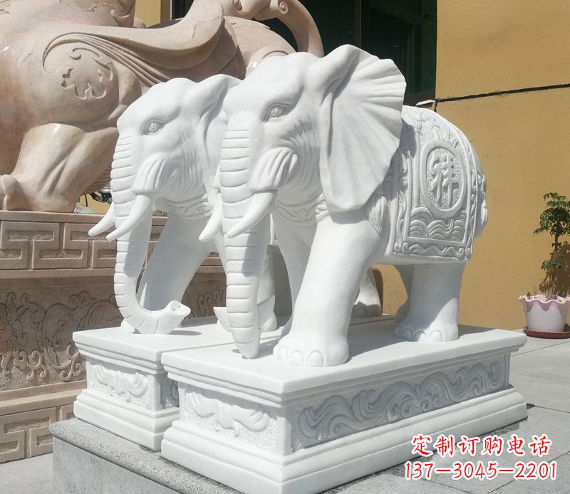福建汉白玉吉祥如意门口招财大象石雕