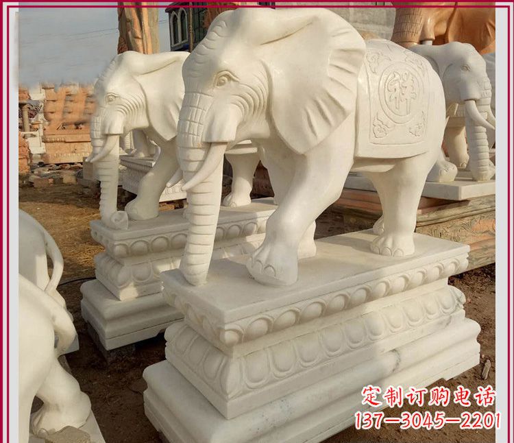 福建高品质汉白玉吉祥如意大象雕塑