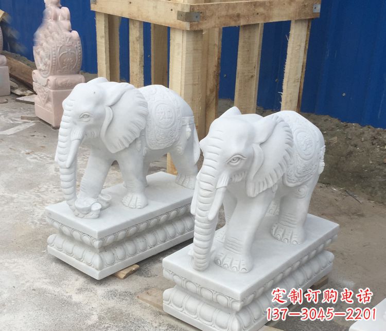 福建汉白玉吉祥如意门口招财大象石雕 (2)