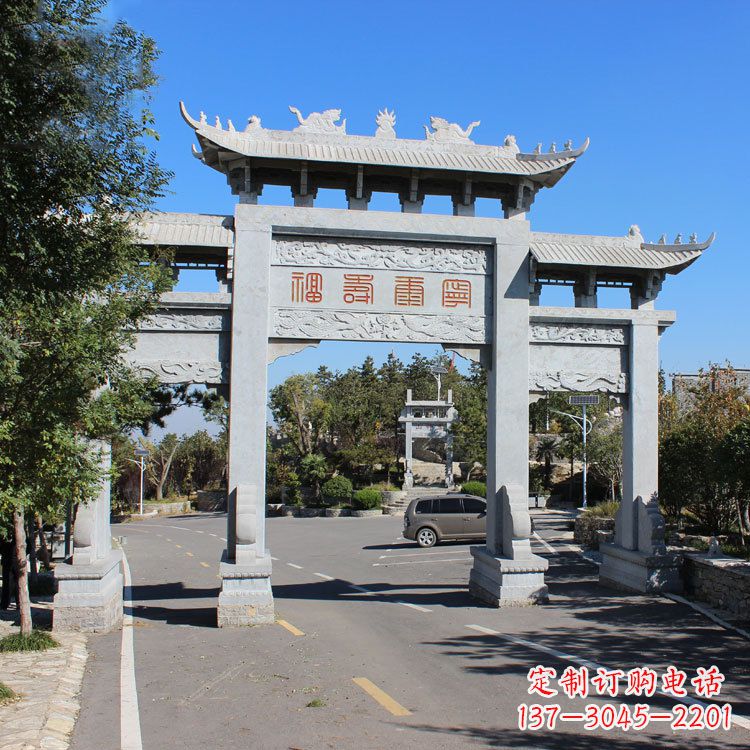 福建汉白玉景区入库石雕牌坊