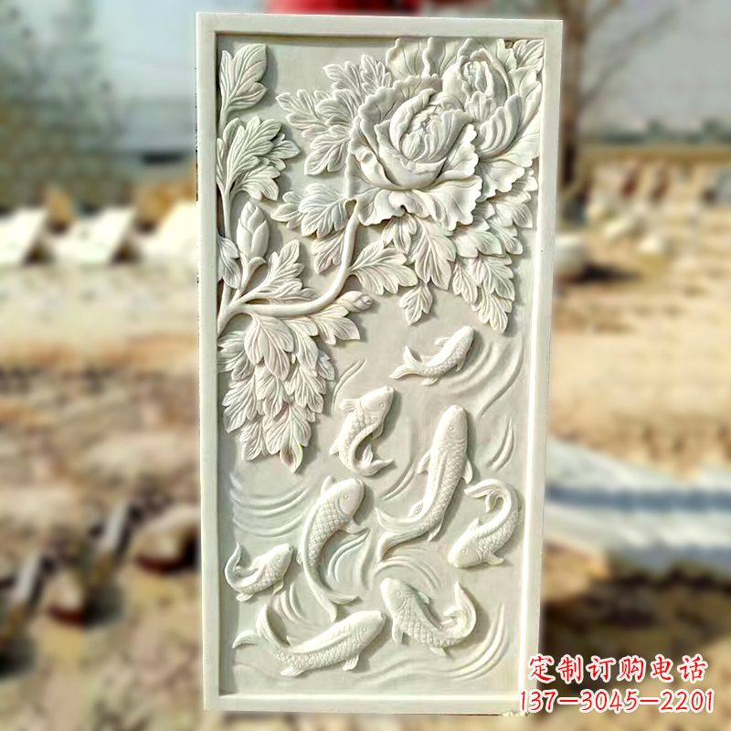 福建汉白玉鲤鱼浮雕,精美彰显睿智之美