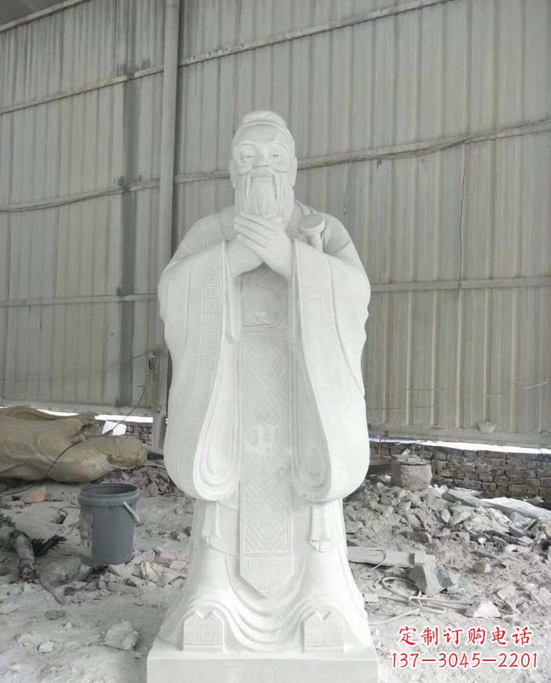 福建汉白玉孔子行教像石雕
