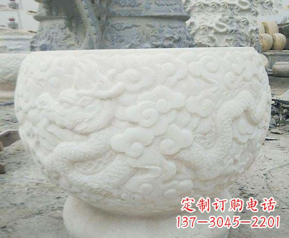 福建汉白玉龙浮雕招财水缸,让你家居多一份福气