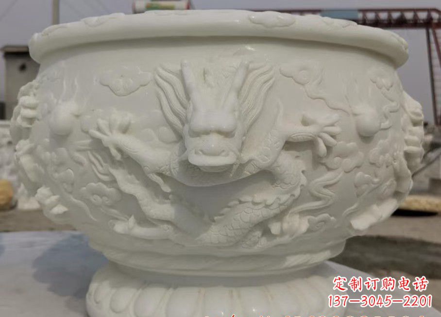 福建中领雕塑汉白玉龙鱼缸雕塑,是由专业雕塑定…