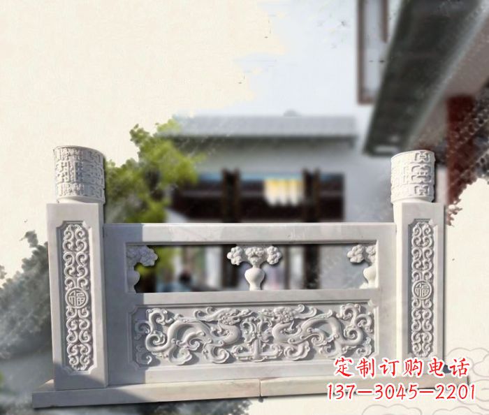 福建汉白玉龙石栏板雕塑