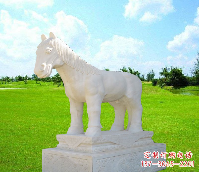 福建汉白玉马石精美动物雕塑