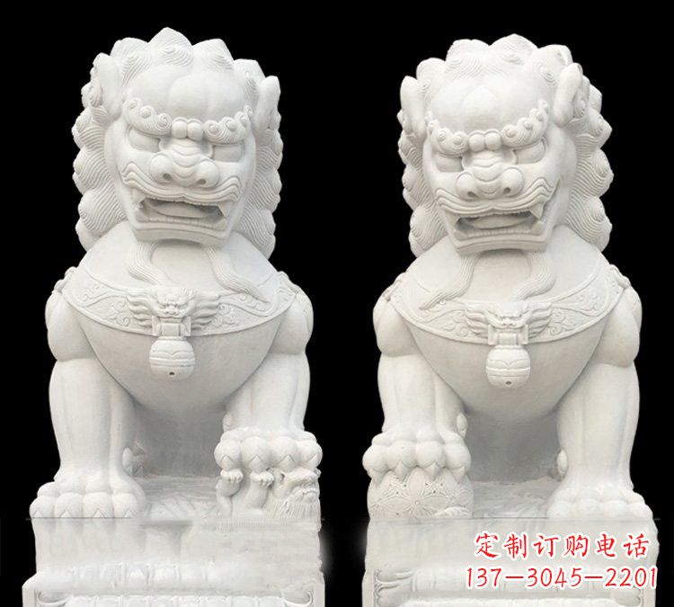 福建玉质狮子门口雕塑是由中领雕塑定制制作的,…