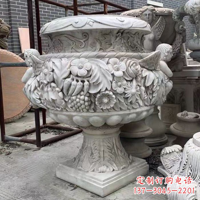 福建汉白玉欧式人物花盆雕塑