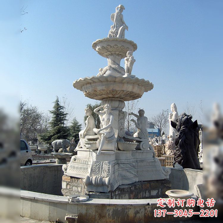 福建精美汉白玉欧式人物喷泉雕塑