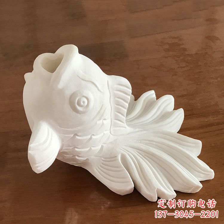 福建汉白玉喷水金鱼石雕-园林水景创意动物雕塑摆件