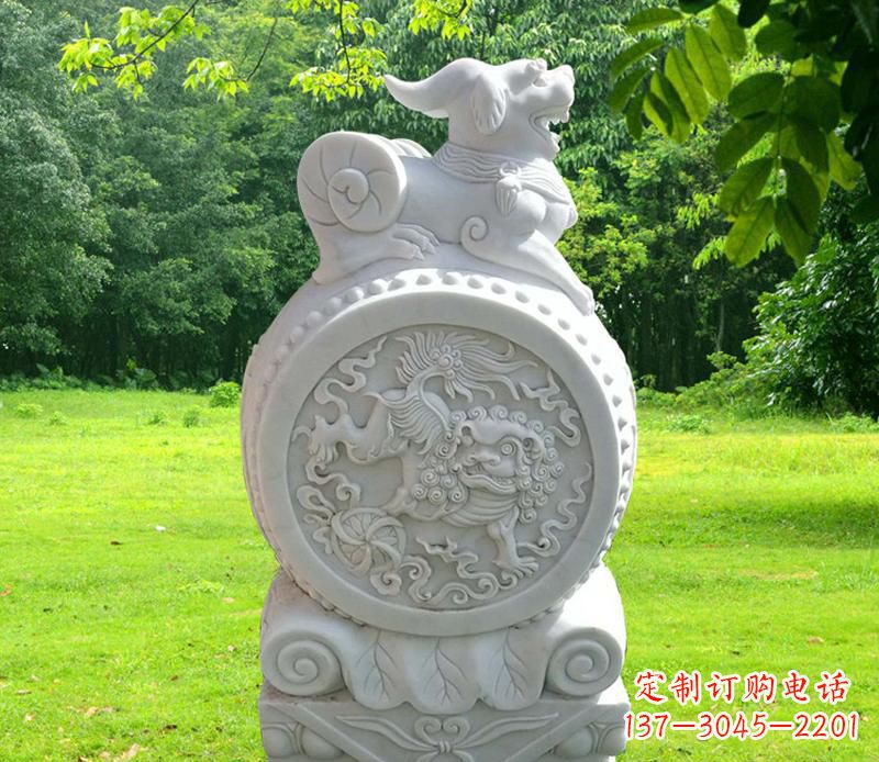 福建汉白玉貔貅抱鼓石 (2)