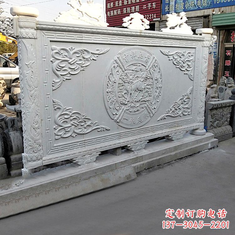 福建汉白玉麒麟石雕影壁墙-庭院别墅院落大门古建萧墙