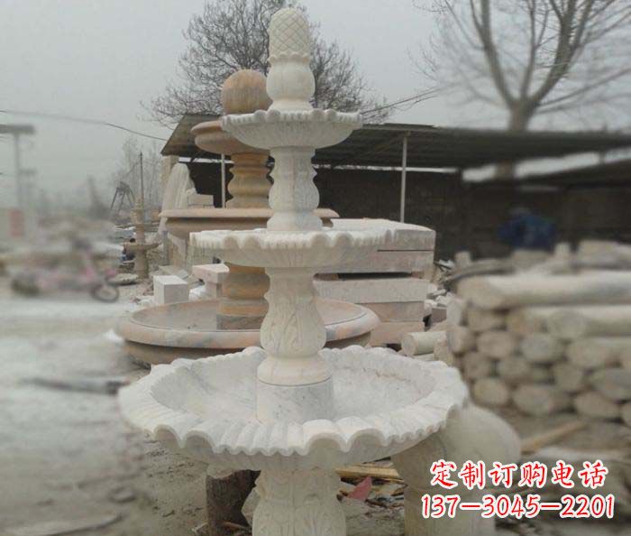 福建汉白玉三层别墅小型喷泉石雕,让你的空间更加优雅