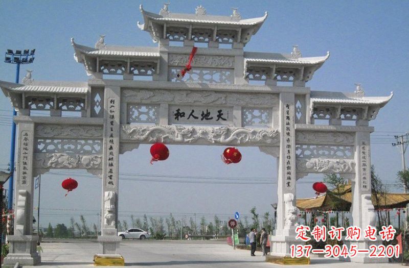 福建汉白玉三门五楼牌坊石雕,让艺术永恒不朽