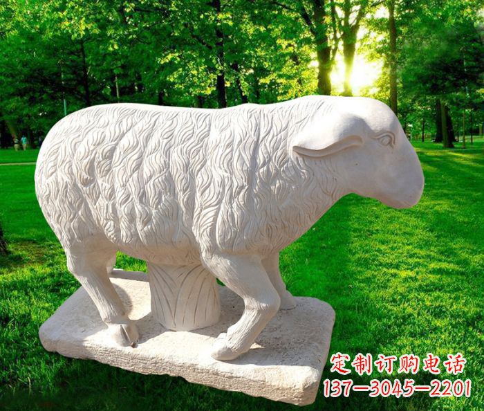福建中领雕塑的汉白玉山羊石雕是一件雕刻精美的…