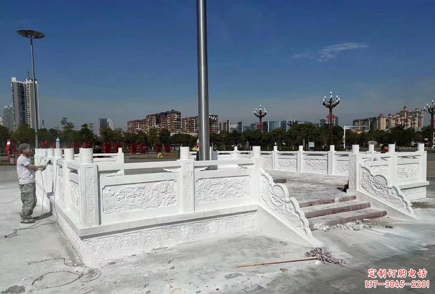 福建汉白玉升旗台 广场校园石雕栏板雕塑