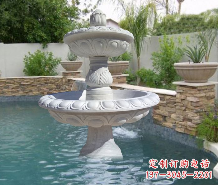 福建汉白玉双层喷泉小区欧式石雕