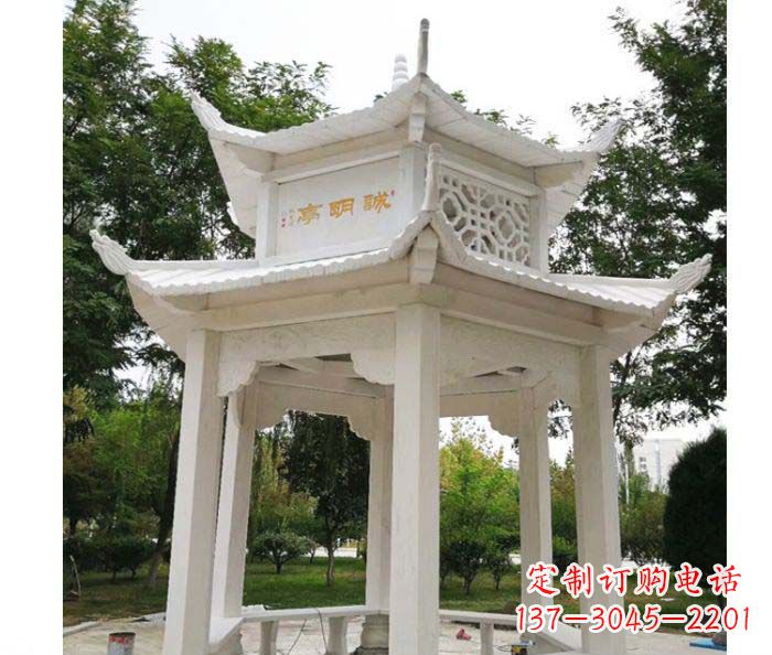 福建高雅典雅的汉白玉双层六角凉亭石雕