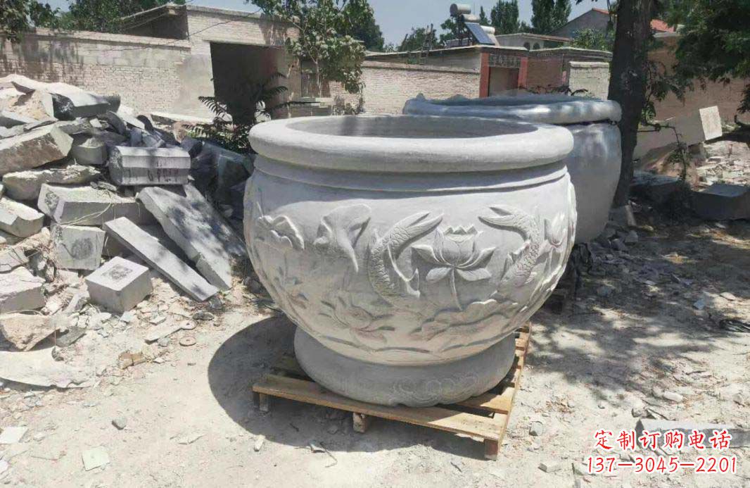福建汉白玉水缸,精美完美的雕刻纪念