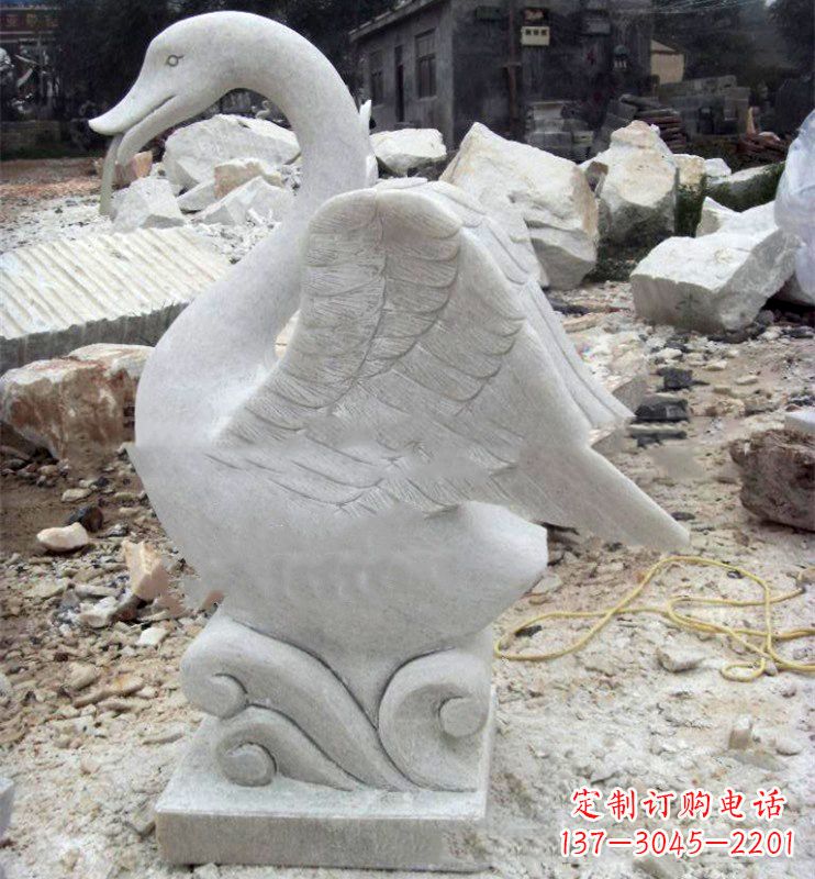 福建汉白玉天鹅喷泉,小区售楼部装饰喷水天鹅雕塑摆件