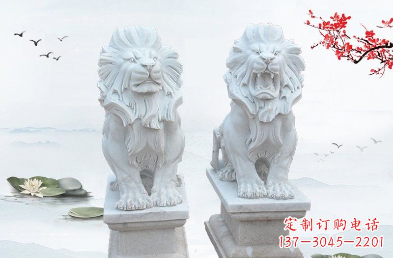 福建精美雕刻的汉白玉西洋狮子