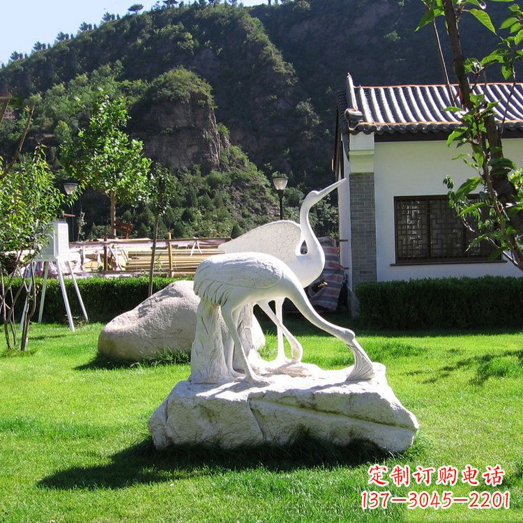 福建汉白玉仙鹤石雕公园草坪动物雕塑摆件