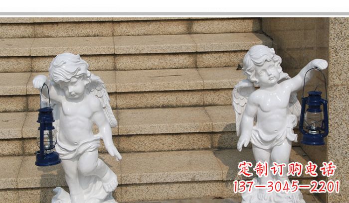福建领雕塑-汉白玉小天使公园西方人物路灯石雕