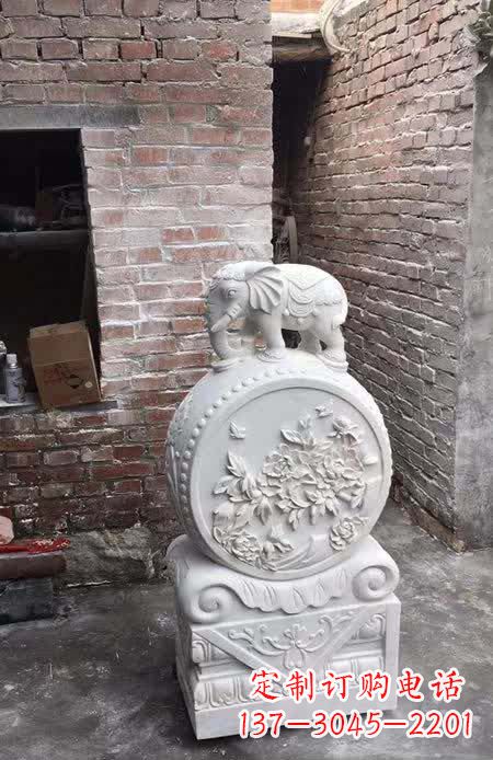福建汉白玉小象抱鼓石雕塑之美