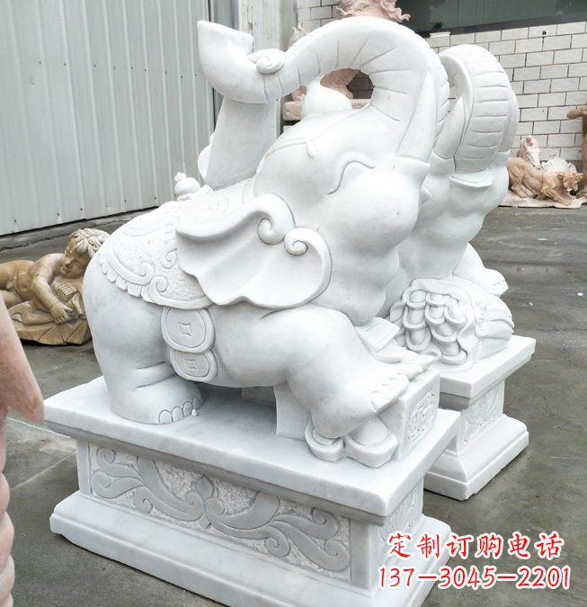 福建汉白玉招财如意小象石雕
