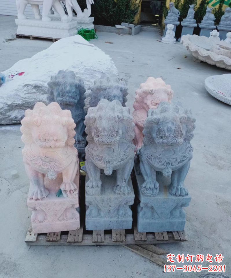 福建汉白玉招财狮子门墩雕塑