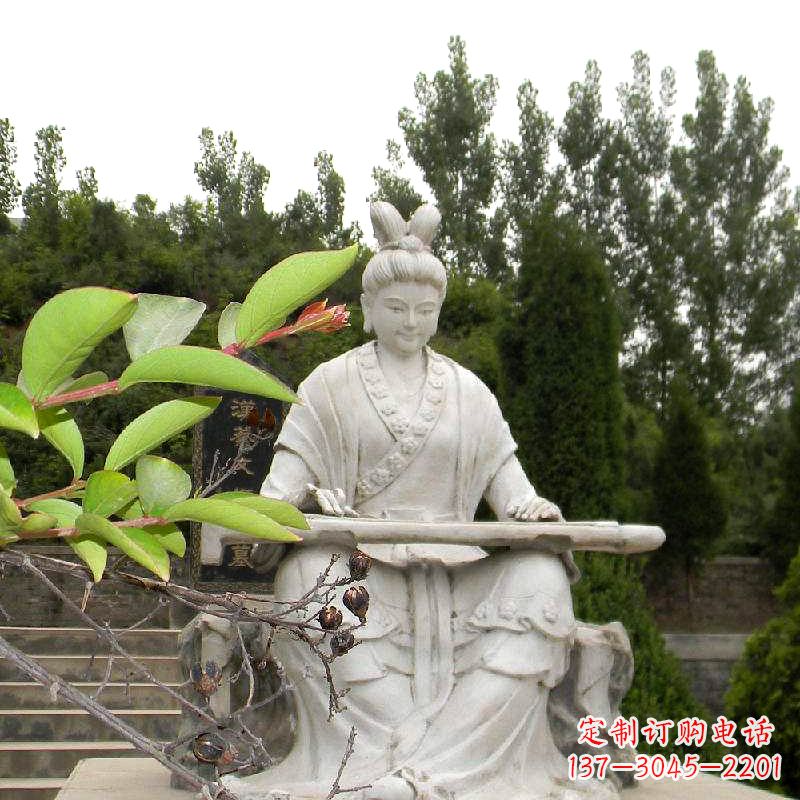 福建汉末才女蔡文姬弹琴石雕塑-景区园林历史名人雕像