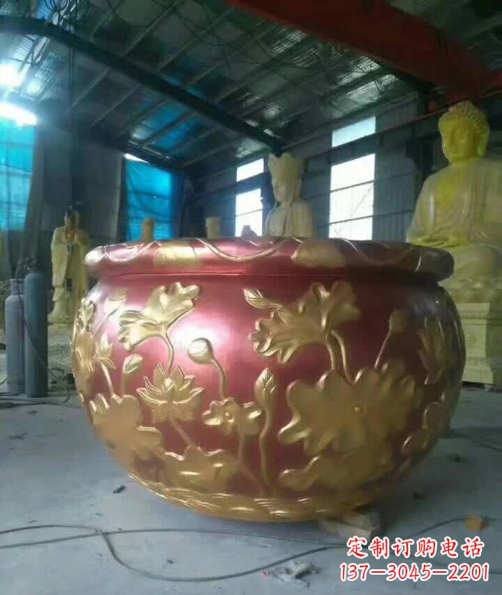 福建荷花水缸铜雕塑,高雅奢华!
