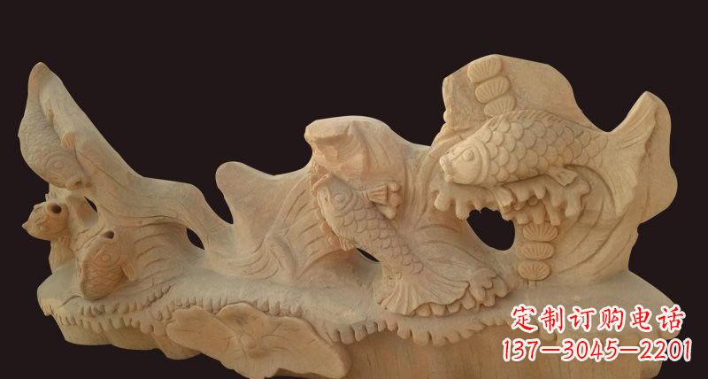 福建荷花鲤鱼石雕,精美绝伦