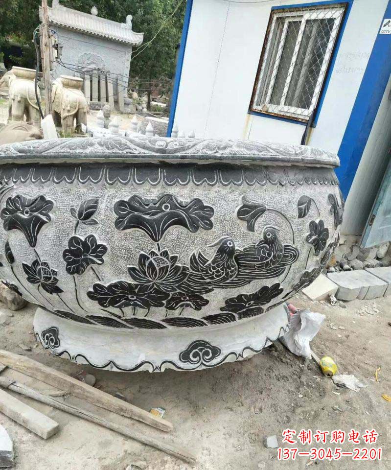 福建荷花石雕水缸,给你安静的空间
