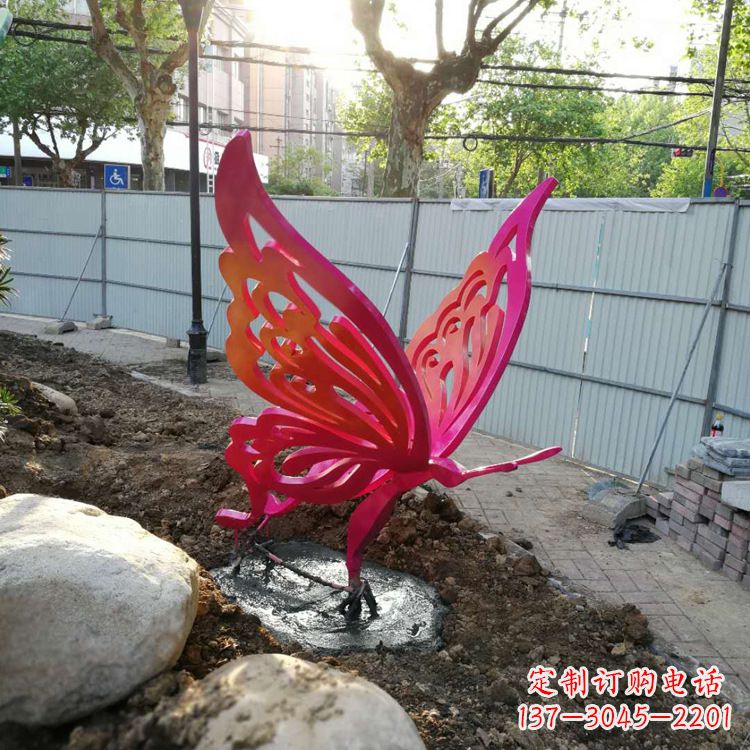 福建红色不锈钢蝴蝶园林摆件