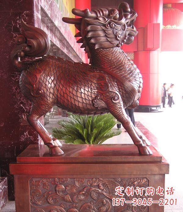 福建红铜麒麟神兽铜雕
