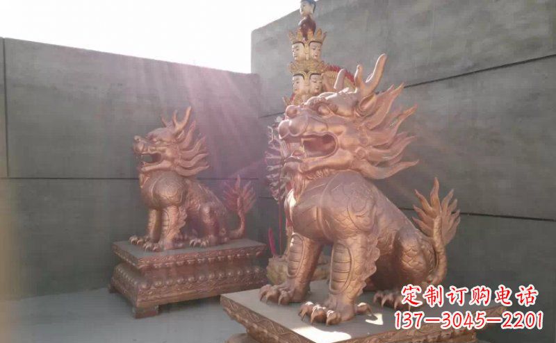 福建红铜麒麟古代神兽铜雕