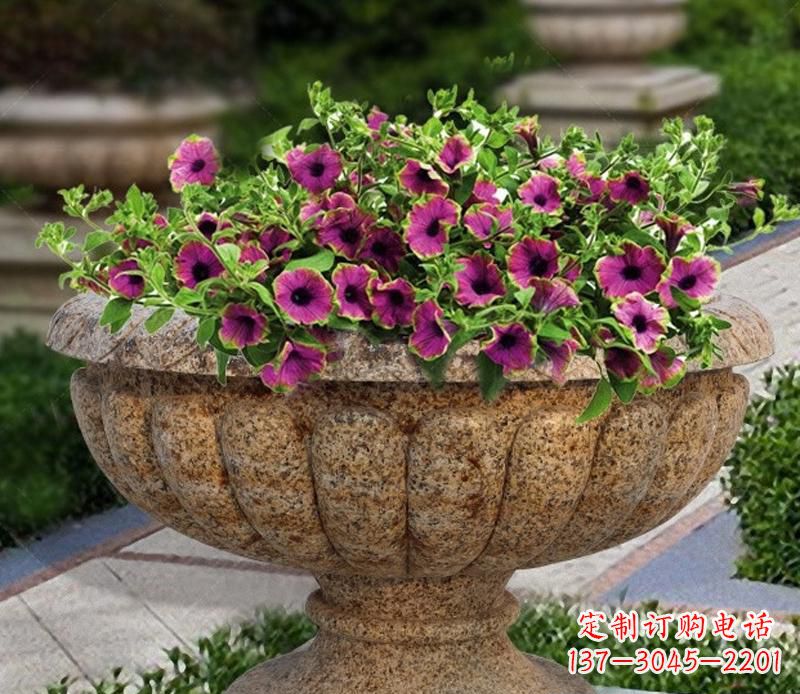 福建花岗岩小区景观花盆雕塑,添彩美化景观