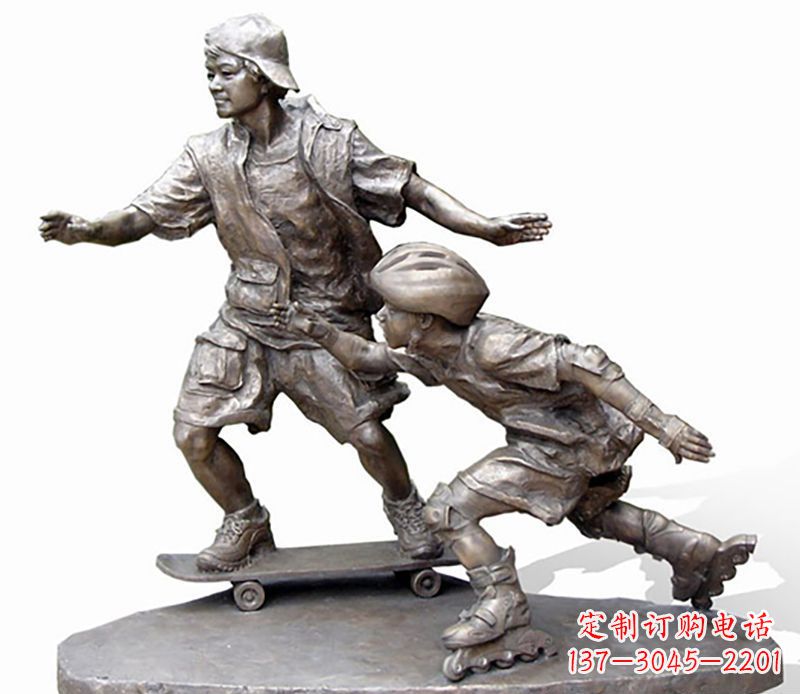 福建激情滑板,艺术雕塑:城市滑冰男孩铜雕