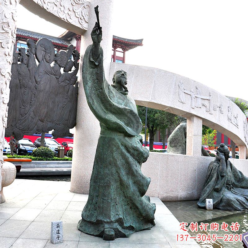 福建中领雕塑:仿古吴道子铜雕像