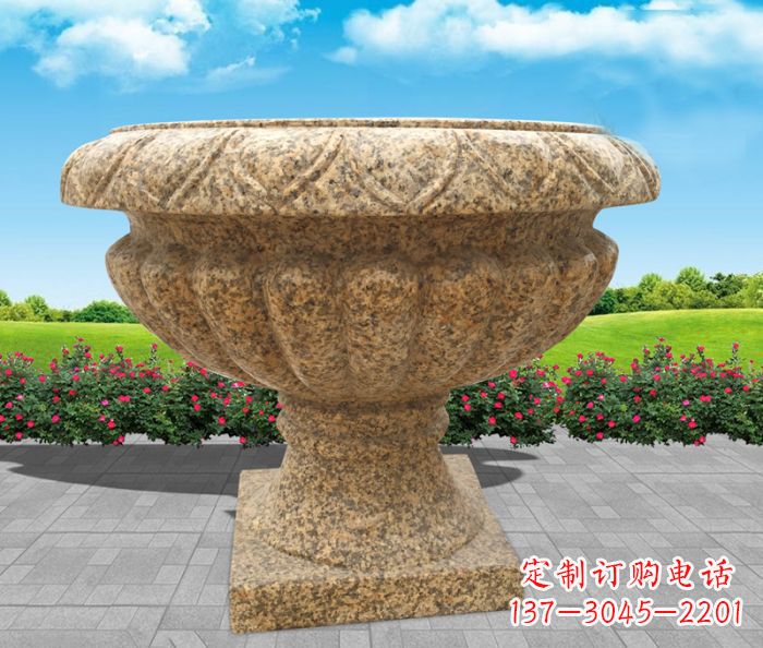 福建黄锈石花盆雕塑,精美而经典