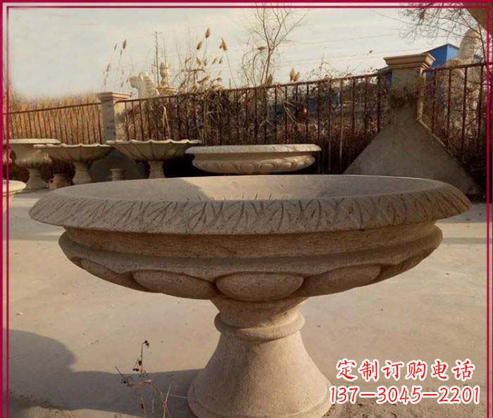福建黄锈石花盆公园石雕