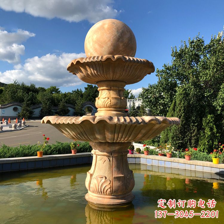福建经典黄锈石喷泉装饰雕塑