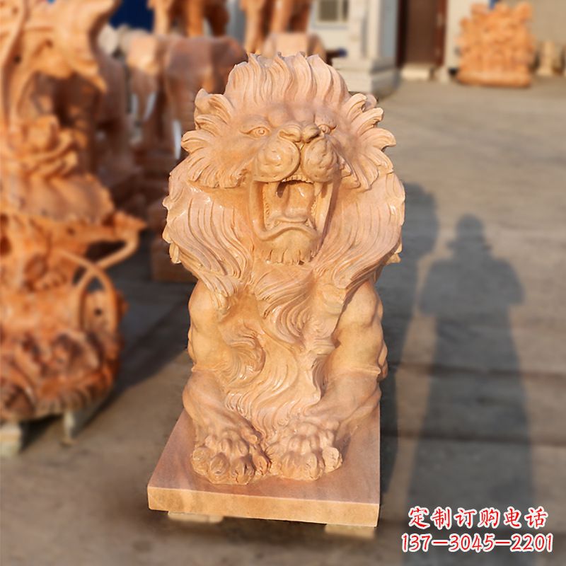 福建象征力量的汇丰狮子红石雕