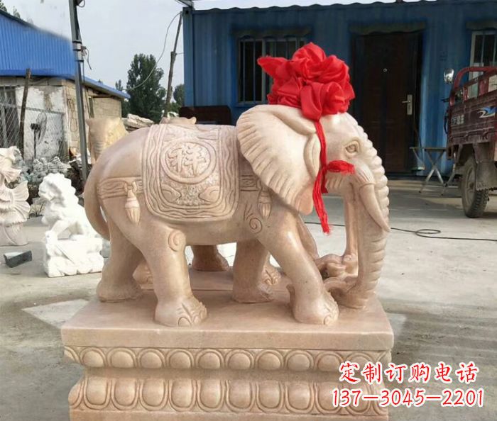 福建吉祥如意大象晚霞红门口石雕 (5)