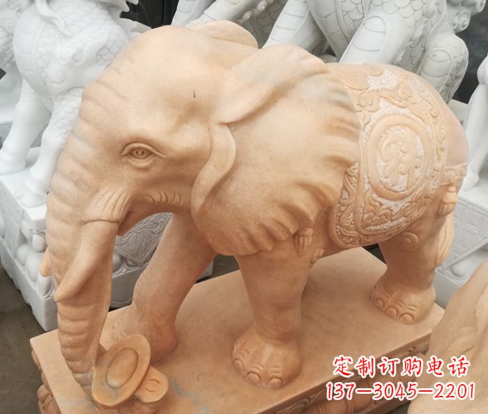福建吉祥如意大象晚霞红门口石雕 (6)
