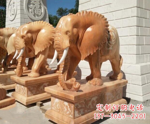 福建吉祥如意大象晚霞红门口石雕 (3)