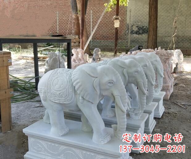 福建吉祥如意汉白玉门口大象石雕 (3)